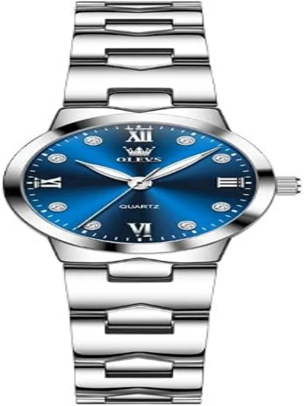 Women's Blue and Silver Analog Quartz Waterproof Stainless Steel Band Watch